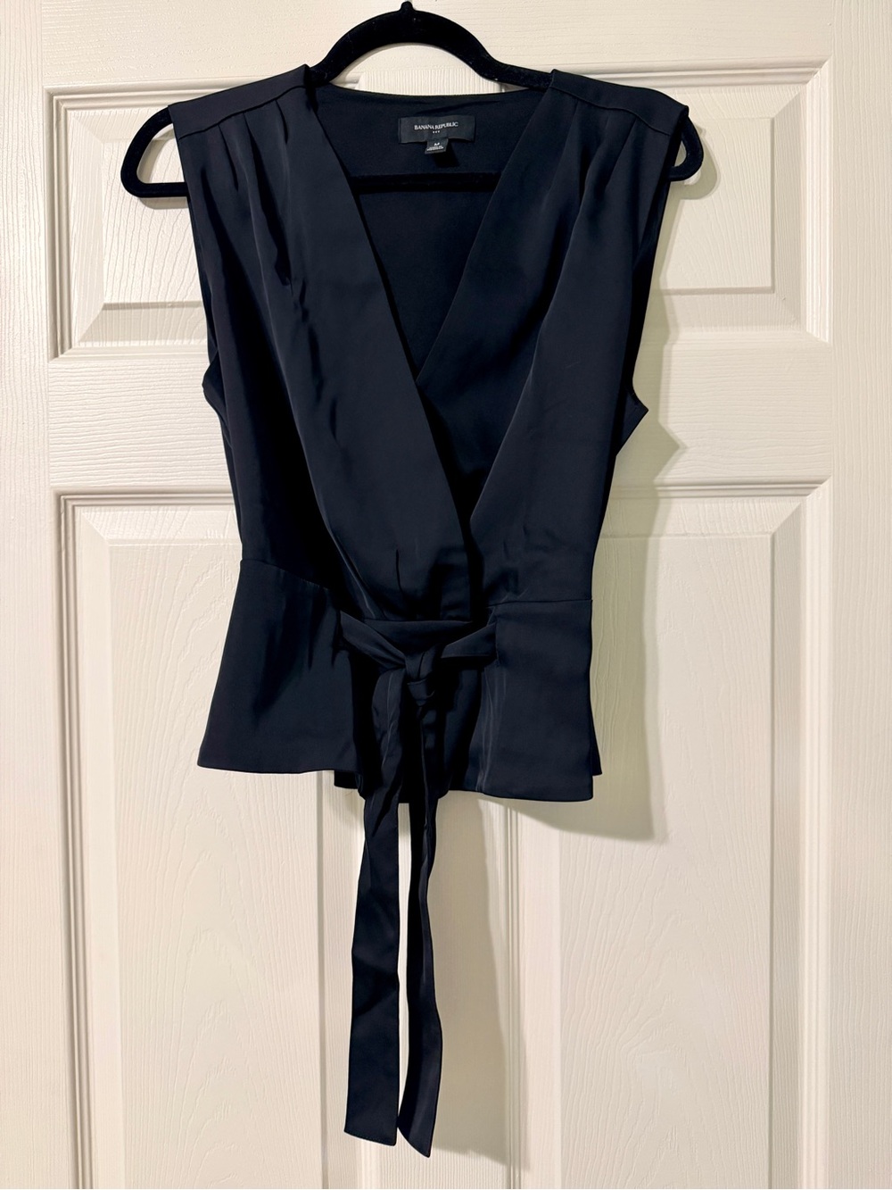 Banana Republic Navy Sleeveless Wrap Tie-Front Blouse